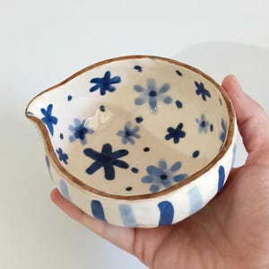 Handmade Ceramic Matcha Bowl: Blue Floral Japanese Tea Ceremony Chawan
