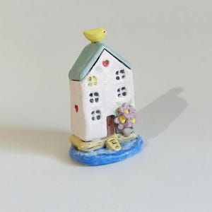 Handmade Ceramic Coastal House Figurine: Miniature OOAK Art Decor