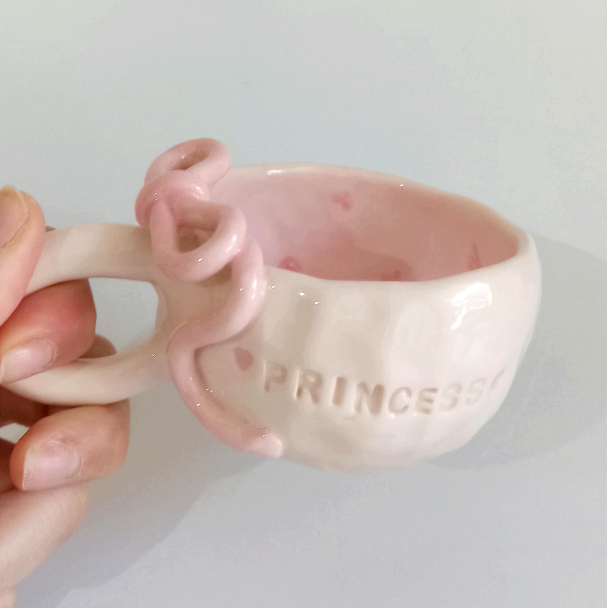 Handmade Princess Ceramic Mug: Pink Bow, Pink Hearts, Engraved - Etsy