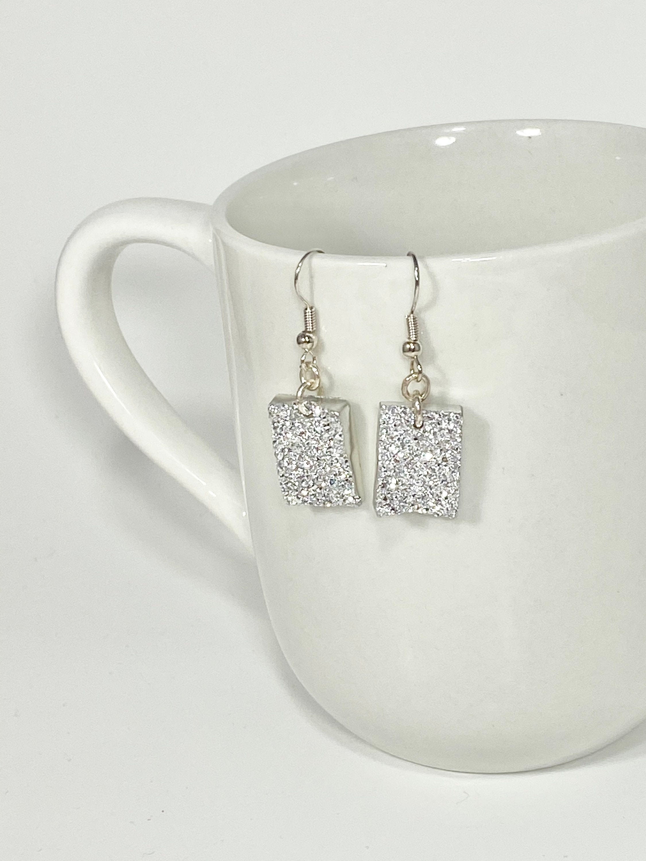 Sparkle Earrings Glitter Earrings Silver Earrings Glitter Etsy