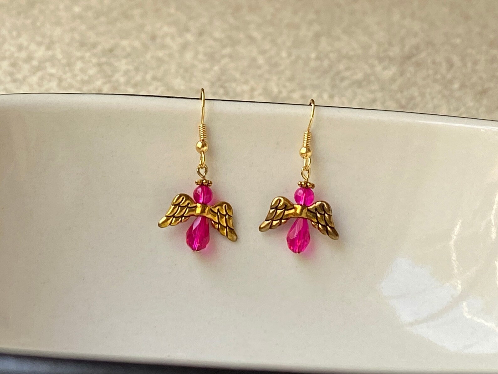 Angel Earrings Fuchsia Earrings Fuchsia Angel Earrings Gold Earrings ...