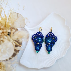 Cool blue embroidery earrings, blue soutache earrings, indian earrings , bollywood earrings