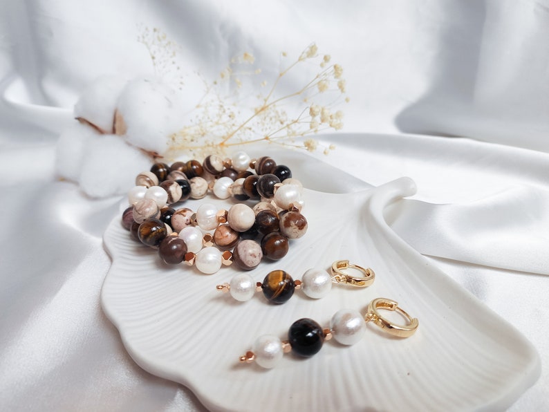 Bohemian Bracelet and earrings, Jasper Bracelets set for Women