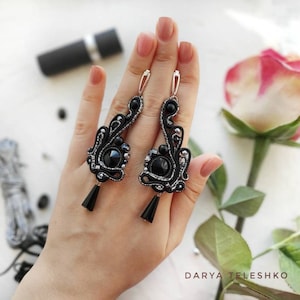 Soutache black silver earrings, beautiful soutache earrings