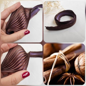 Shibori silk ribbon prune color, brown-purple shibori silk ribbon