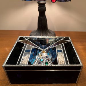 Sophisticated ripply black stained glass jewelry box