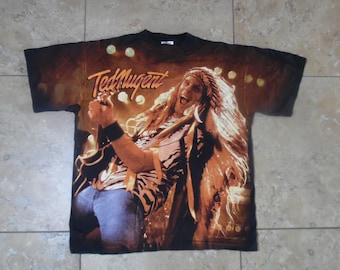VTG Ted Nugent T-Shirt 1995 Spirit Of The Wild All Over Print Rock Band Concert Tour Black T-Shirt XL