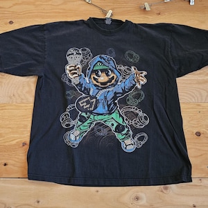 Vintage Mario Luigi Shirt Black White Sz 2XL Double Sided Graphic Nintendo Ganster Street Homies Style