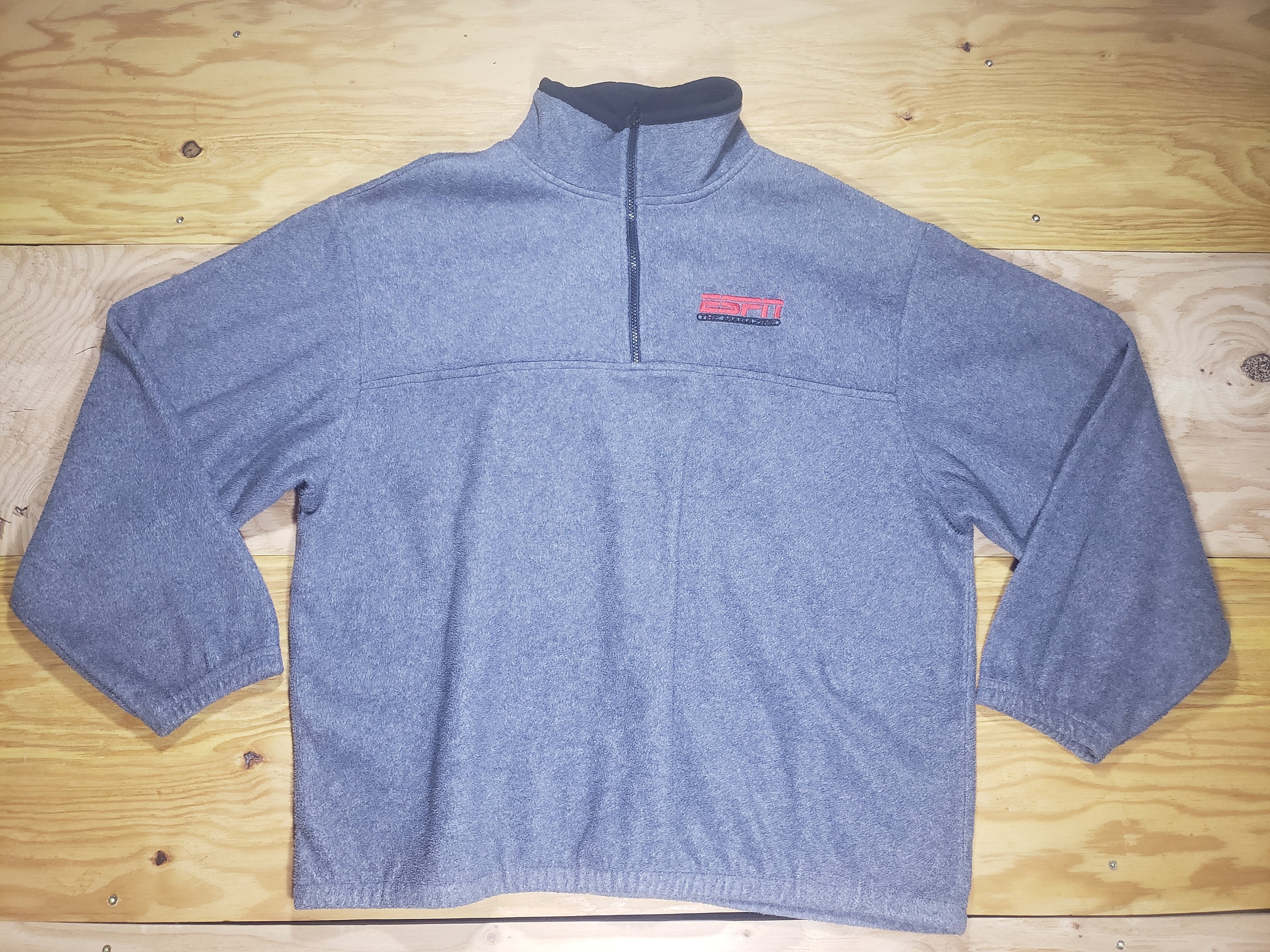 Vintage ESPN the Magazine Fleece 1/4 Zip Pullover Jacket Gray Red 