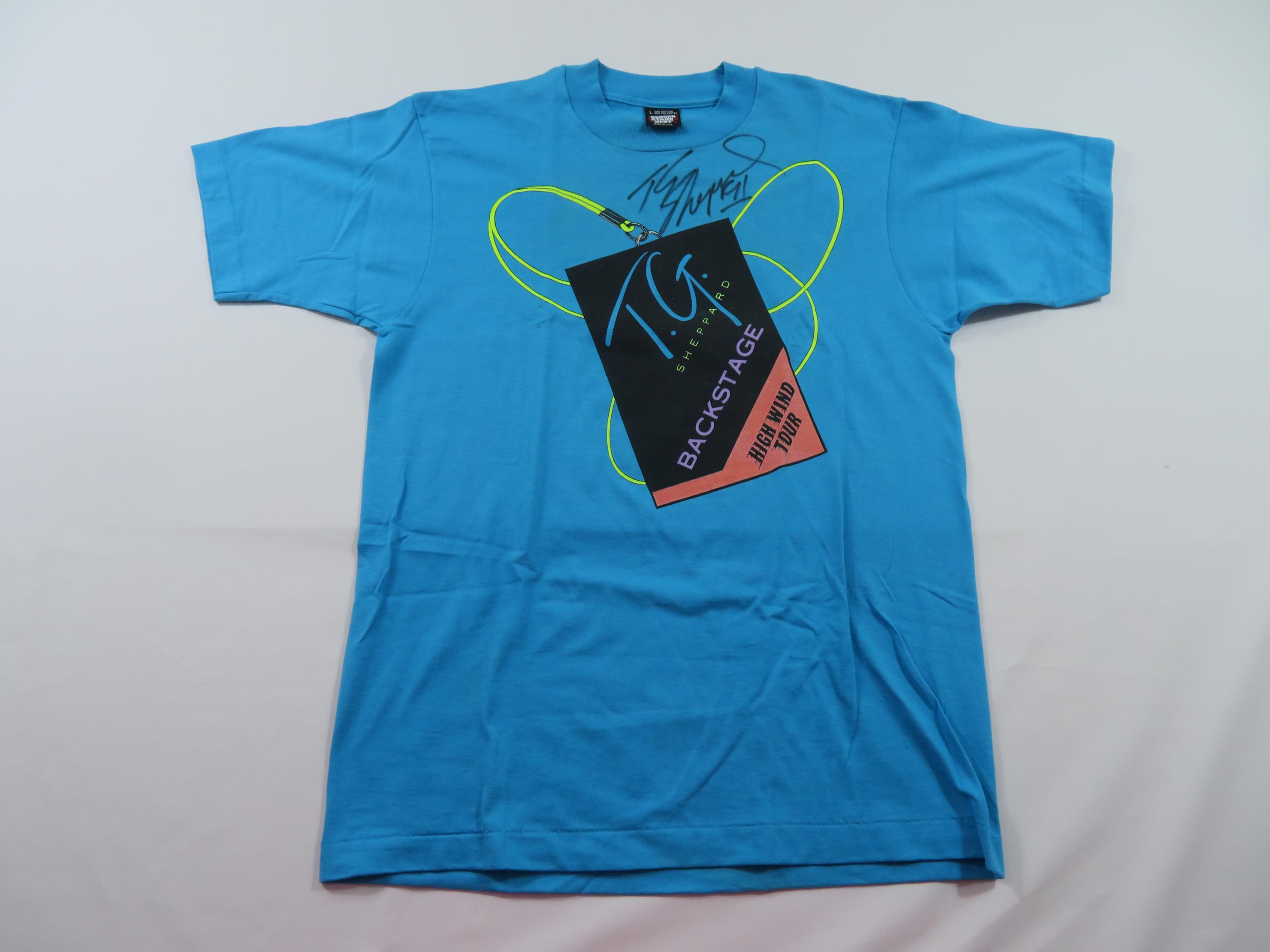TG Sheppard Country Rock Band Blue T-shirt Sz L Autographed 1990s