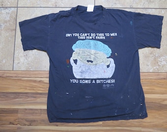 Vintage Distressed South Park Cartman T-Shirt You Can't Do This To Me - You Sons A Bitches Black White Green Wild Oats Brand Made in USA XL