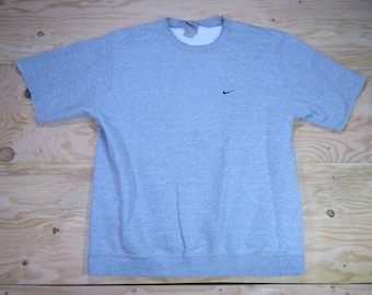 Vintage Nike Small Swoosh Sweatshirt Sweater Short Sleeve Gray Black Sz XL