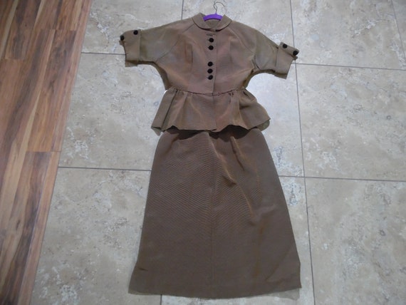 Vintage 1940s Womens Suit Dress Brown-Black Skirt… - image 1