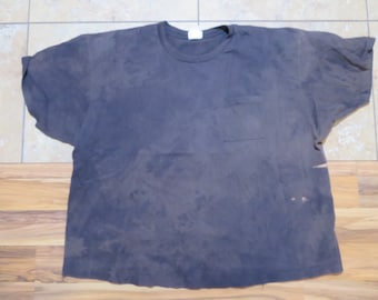 Vintage Faded Distressed Look Plain Blank Pocket T-Shirt Minimalistic Black Basic Editions Brand Sz 3XL?