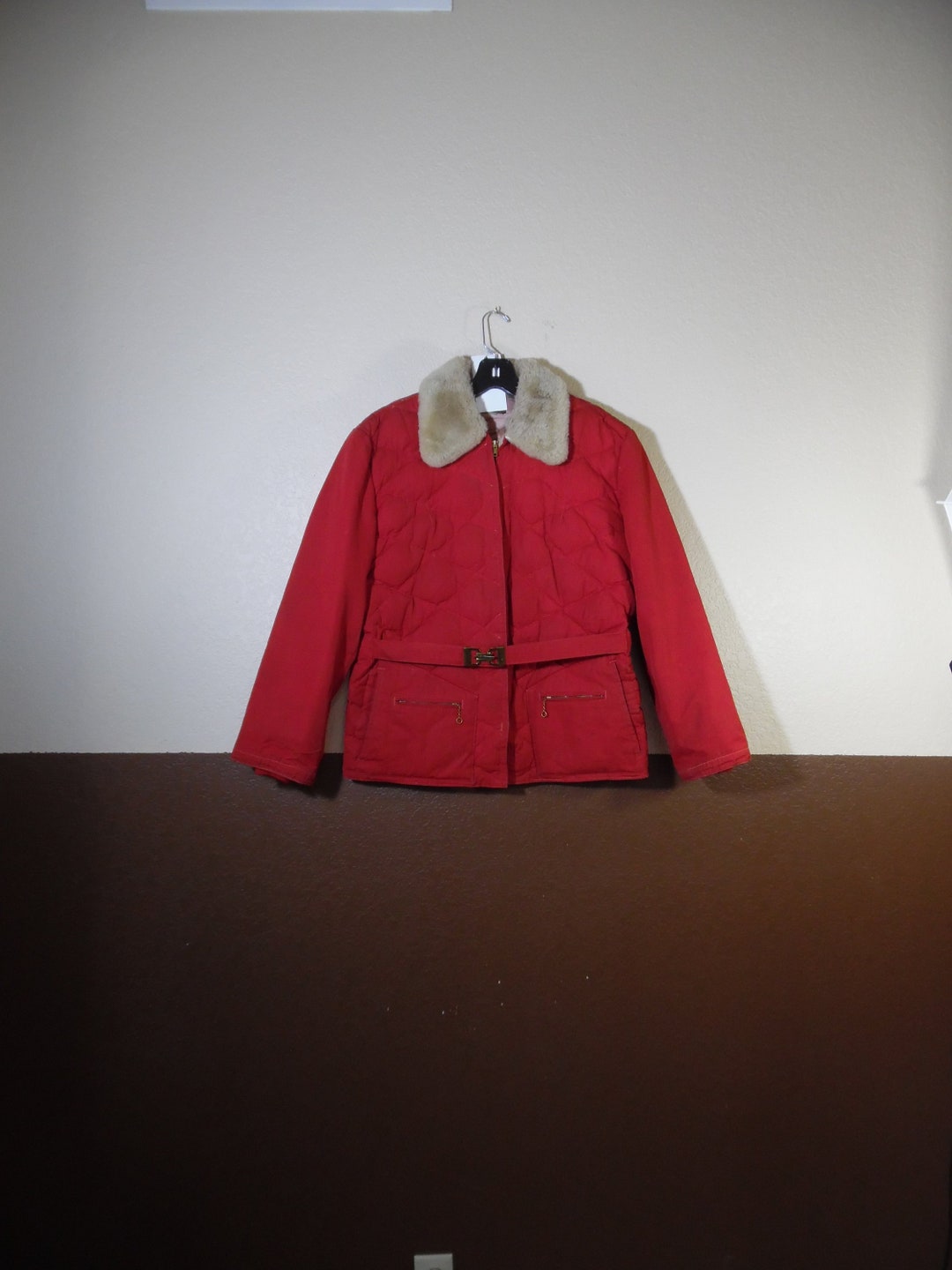 【60s】Euro Vintage Cotton Belted Coat 46 Vintage 1960's Classic Beige Cotton Blend Trench Coat Belted