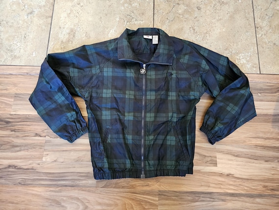 Vintage 90s Jerzees Lightweight Jacket Golf Blue Green Plaid