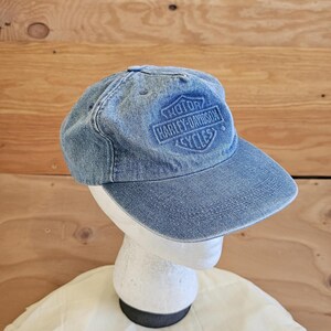 Vintage Harley Davidson Embossed Shield Logo Blue Denim Trucker