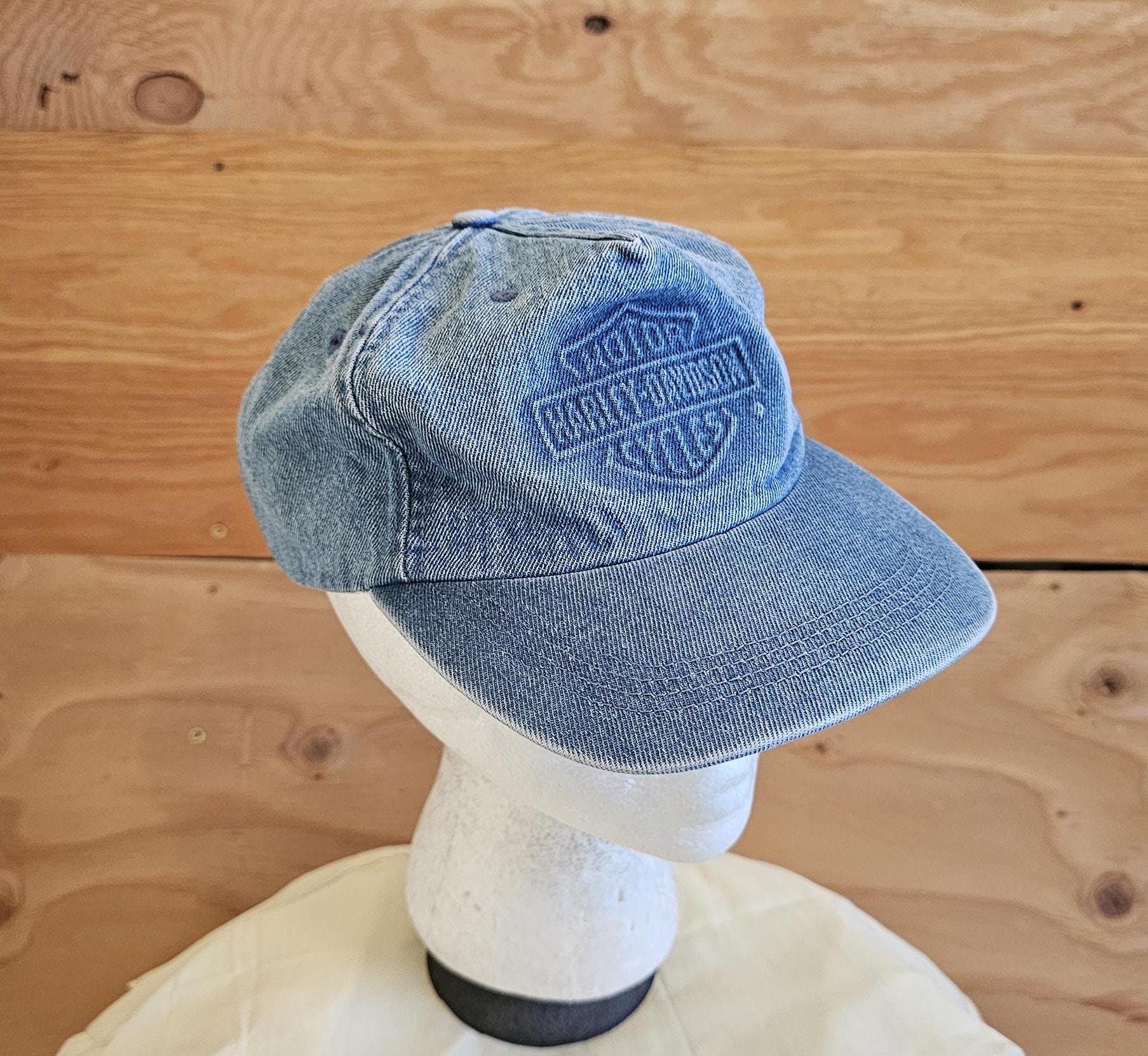 80s90s usa製 デニムHARLEY-DAVIDSONキャップ ハーレー Vintage Harley Davidson Embossed Shield Logo Blue Denim Trucker