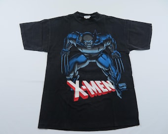 X-MEN Wolverine Mavel Comics Black T-Shirt Double Sided Sz L 1994 K10