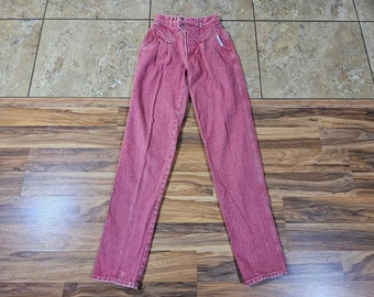 Vintage Rocky Mountain Womens Western Jeans Red/Pink Color Sz 27/5 Measured:  24x35 High Waist Rise Double Button