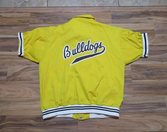 vintage des années 1960 Bulldogs Varsity Letterman Veste à manches courtes Jaune Noir Sz M-L