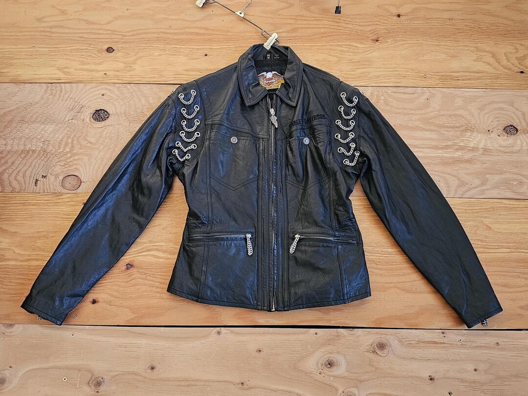 Vintage Womens Harley Davidson Mesh Lined Leather Jacket Black Biker ...