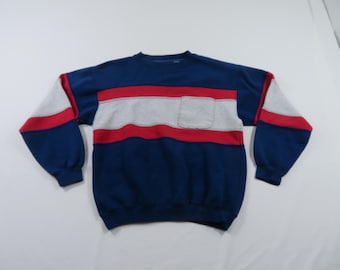 Sudadera con bolsillo en blanco, rayas rojas, grises y azules, talla XL, años 90, CC10