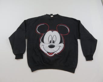 Mickey Mouse Sweatshirt, Big Logo, Jerry Leigh Mickey Unlimited Black Sz XL 1990s