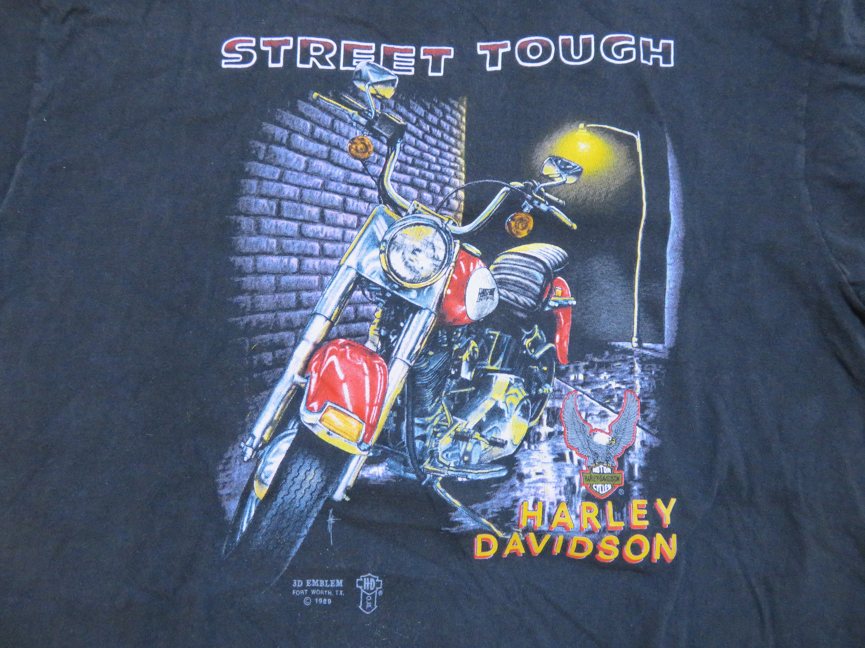 Vintage 3d Emblem Harley Davidson Street Tough Black T-shirt Show
