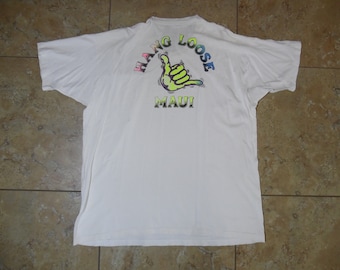 VTG Hang Loose Maui Hawaii Destination Souvenir White T-Shirt XXXL