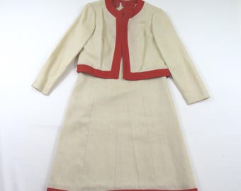 Leslie Fay 2 Piece Set Dress and Jacket Linen Mod Sz 8-10? 1960s