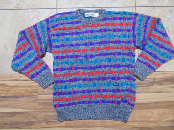 Vintage Jordache Sweater Gray Tweed Red 