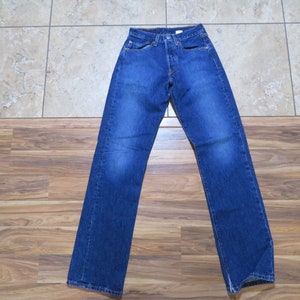 Vintage Levis 501 Botón Fly Jeans Dark Wash Blue Sz 27x34 Medido 24x33