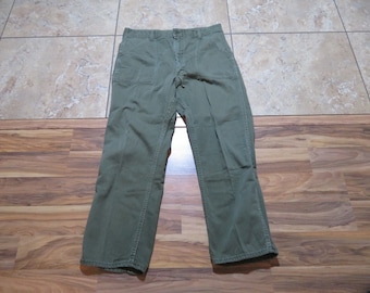 VTG Military Army Cotton Sateen Green Pants 34x27