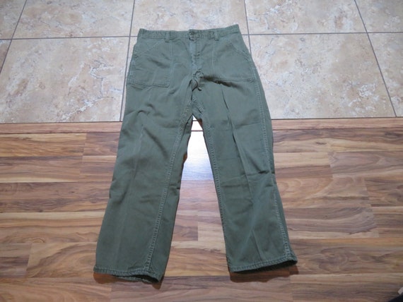 VTG Military Army Cotton Sateen Green Pants 34x27 - image 1