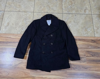 DSCP Wool Peacoat Overcoat 8 Button Black Double Breasted Sz 40 R Pea Coat