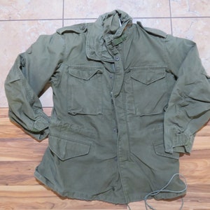 Vintage Military Cold Weather Field Coat Uniform Coat OD Green Hidden Hood Zip and Snap Alpha Industries Sz Med Regular M65