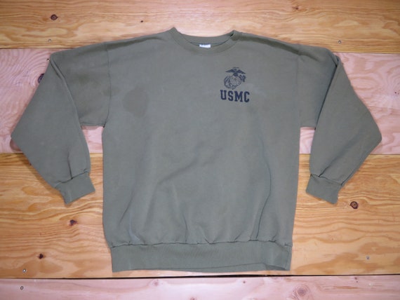 Vintage Military USMC Marines Sweatshirt OD Green… - image 1