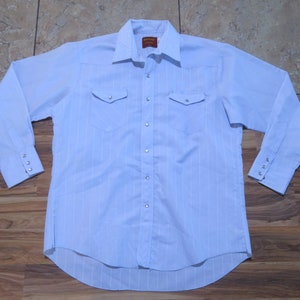 Vintage Rustler Pearl Snap Western Cowboy Shirt Light Blue Sz 17-35 image 1