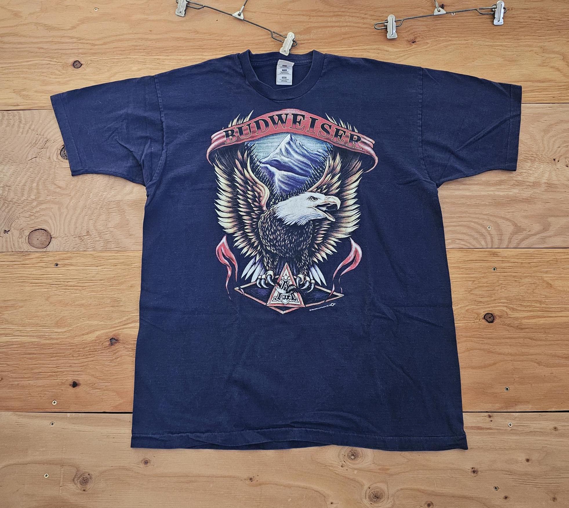 90s Budweiser Anheuser Busch Eagle Mountain Graphic Blue T-shirt