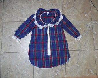 VTG Sedu Fine Lingerie Flannel Night Gown USA Made Large Blue red white