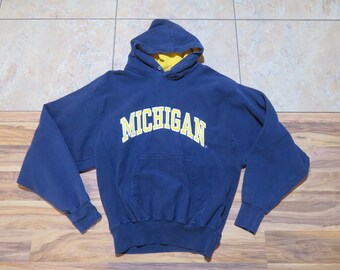 Vintage-Michigan Wolverines Farben Blau Gold Gelb Hoodie Sweatshirt Sz L? Champion Reverse Weave Style