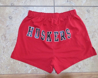 Huskers Gym Shorts, Nebraska Cornhuskers, Red Elastic Waist Kids Sz L or fit womens S? 1980s