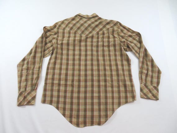 Canyon Trails Pearl Snap Shirt Western Beige Brown Red Gold Pin Stripe Sz L? 1980s View 2