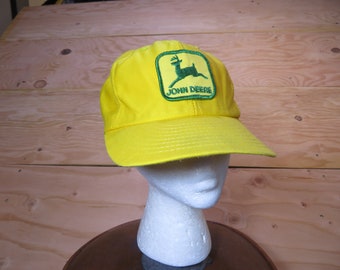 Vintage John Deere Tucker Hat Cap Louisville MFG Co Green Yellow Made in USA Adjustable Snap Back