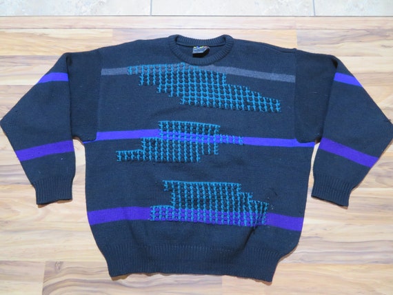 Vintage Coogi Black Blue Green Purple Knit Sweater