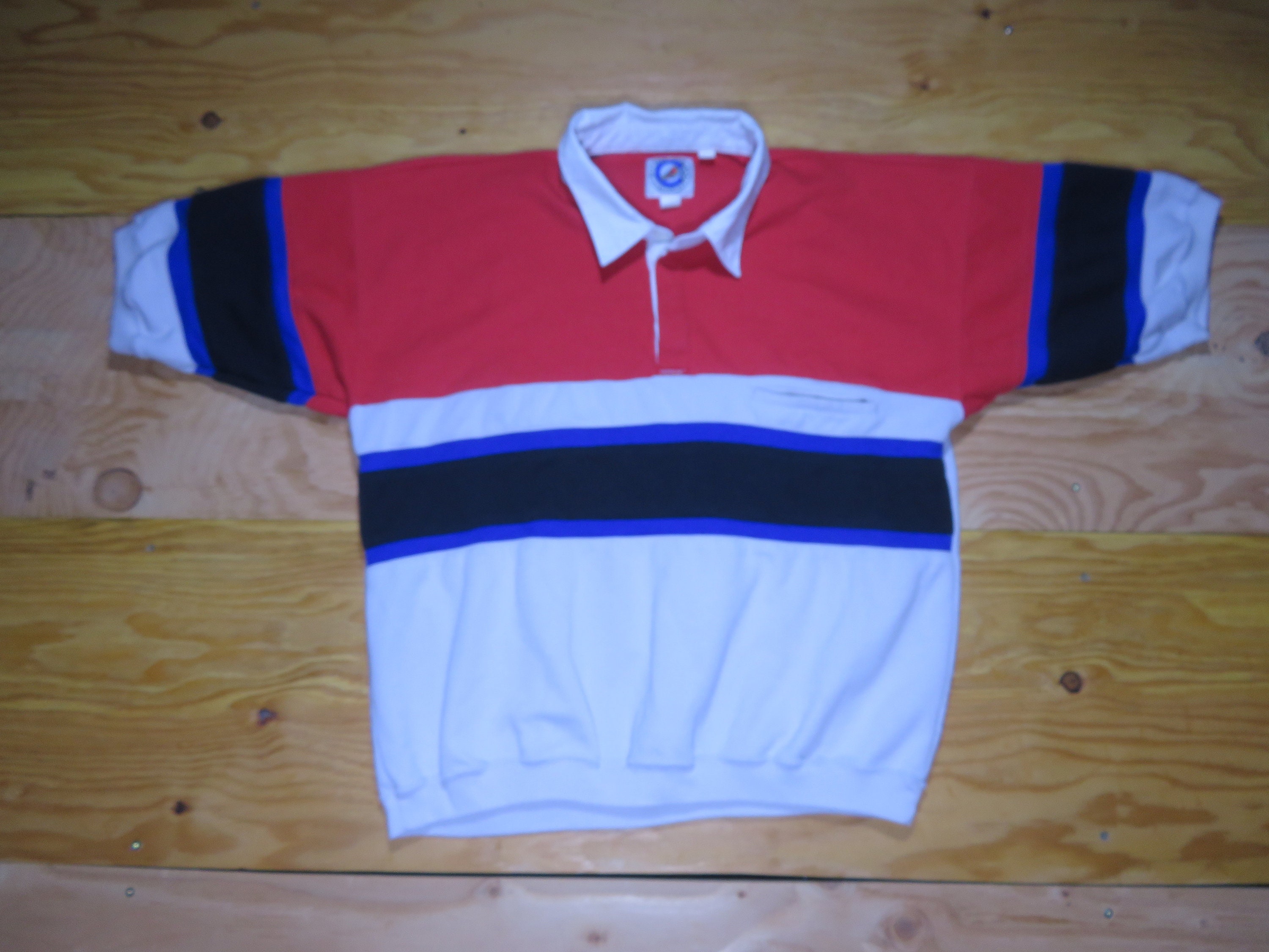 Haut Vintage Greenline Années 80 - Color Block Bleu - Taille M - Occasion Très Bon état