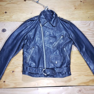 vintage Classic Biker Veste en cuir noir Moto Biker Zip Front NOIR Sz 36-38 ?