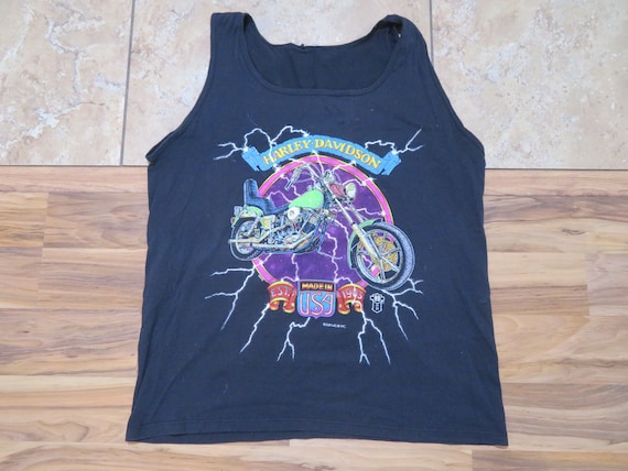 Vintage Harley Davidson Lightning Fun Wear Black Purple Tank