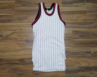 Vintage 1960s Athletic Basketball Jersey Tank Top White REd Pin striped Sz 38